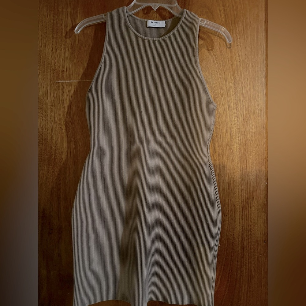 Aritzia Babaton Tan Ribbed Sleeveless Dress